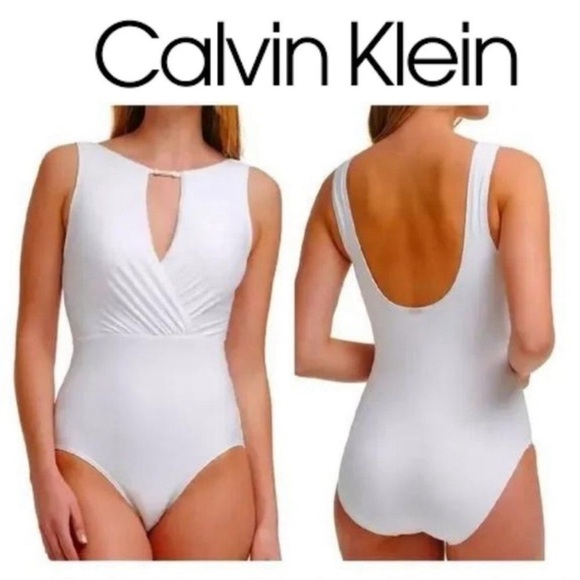Calvin Klein One Piece Swimsuit Compression Stretch White Size 12 - Picture 1 of 7